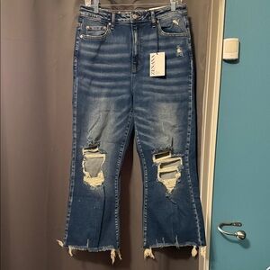 ZANNA Women's Blue Distressed Flare Jeans